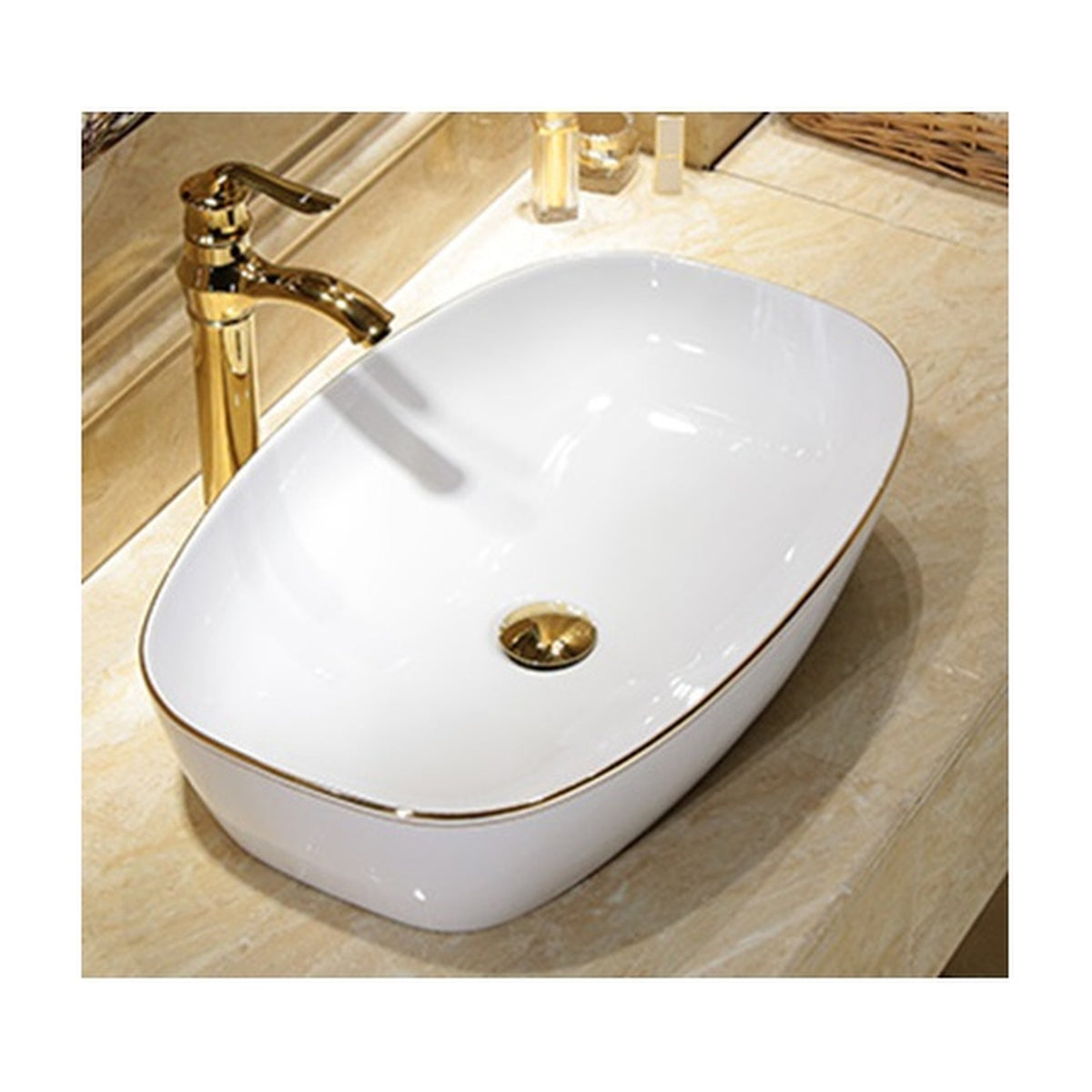 E+NT Counter Top Basin 8483A, White with Rose Gold Rim