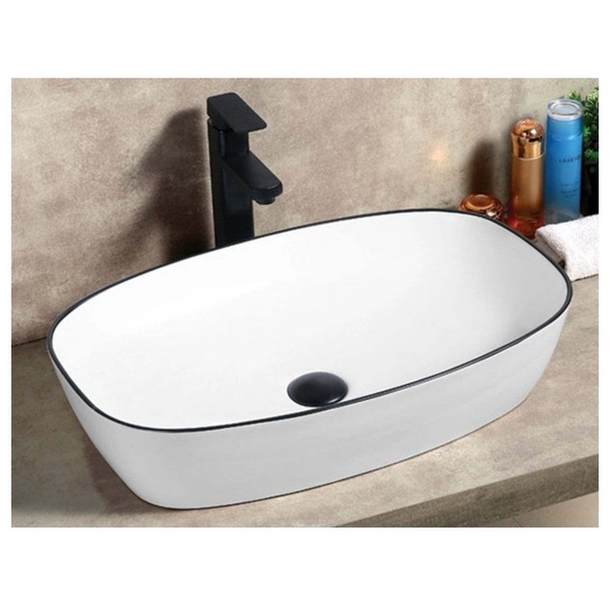 E+NT Counter Top Basin 8483B, White with Black Rim