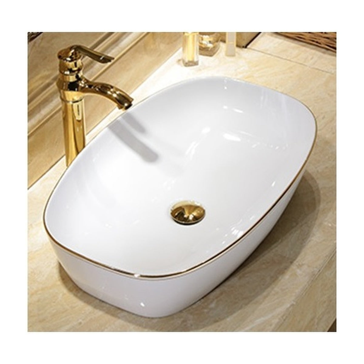 E+NT Counter Top Basin 8483B, White with Rose Gold Rim