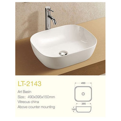 E+NT Counter Top Basin LT-2143, Silver and White dimensions