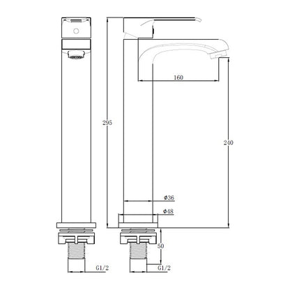 E+NT Tall Basin Tap 7321 dimensions