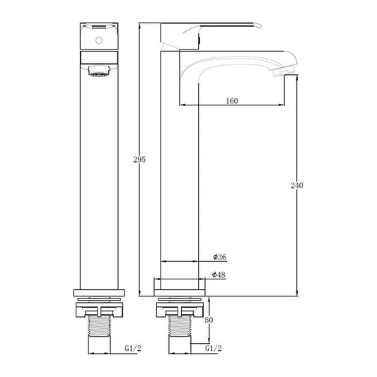 E+NT Tall Basin Tap 7321 dimensions