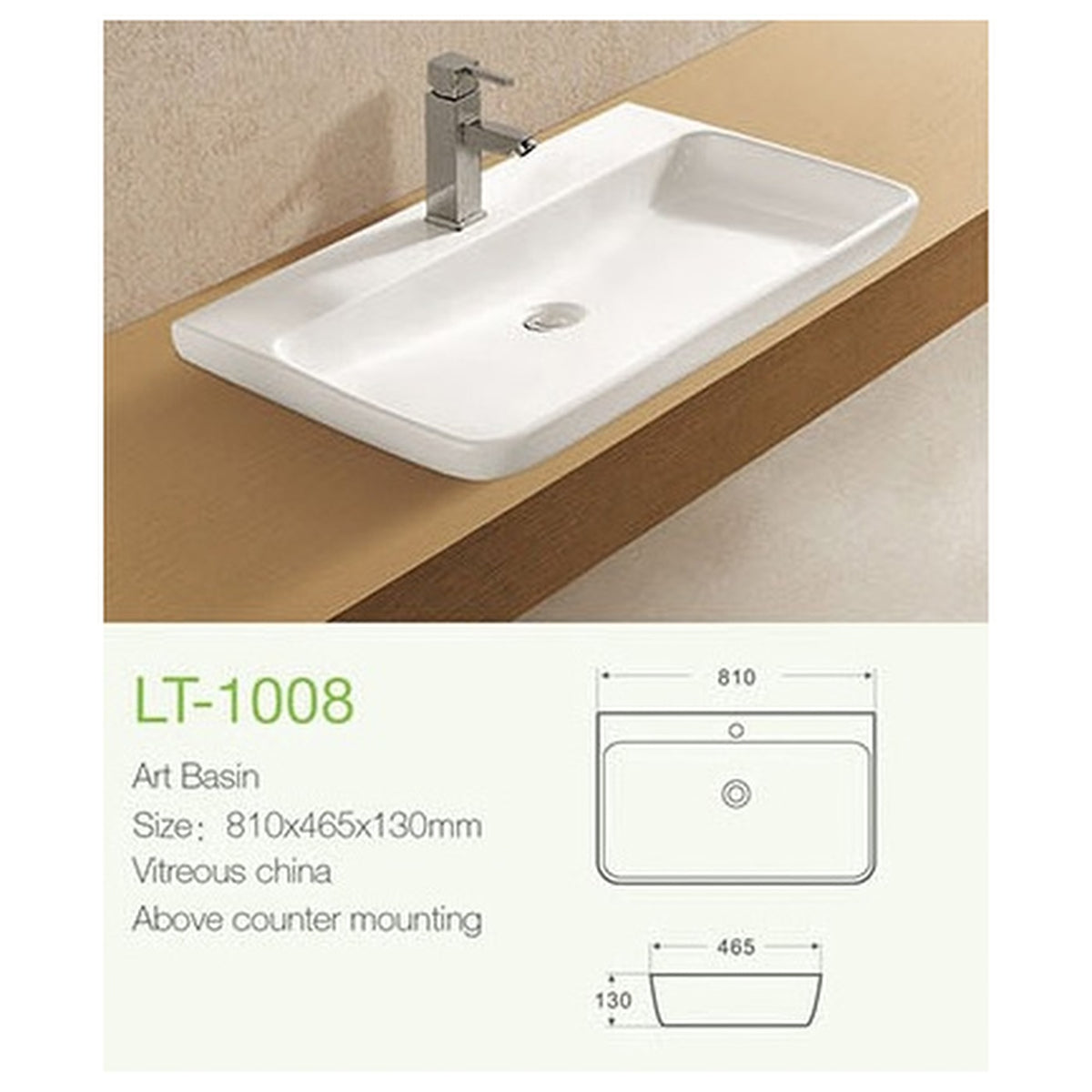 E+NT Wall Hung or Counter Top Basin LT-1008 dimensions