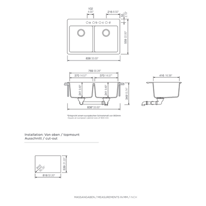 ent Signature Series Undermount Double Bowl Granite Sink #S1-U dimensions