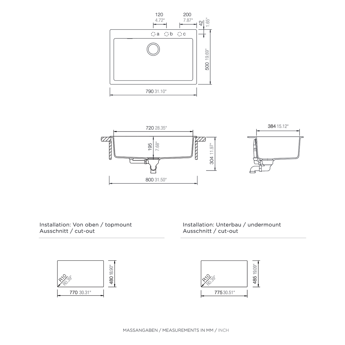 ent Signature Series Top Mount Single Bowl Granite Sink #S2-T dimensions