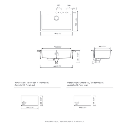 ent Signature Series Top Mount Single Bowl Granite Sink #S2-T dimensions