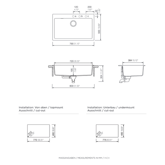 ent Signature Series Top Mount Single Bowl Granite Sink #S2-T dimensions