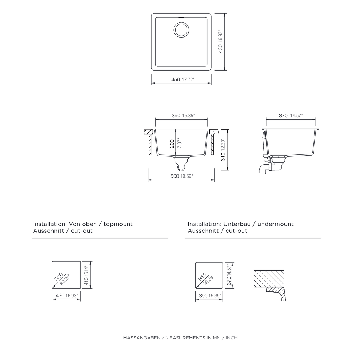 ent Signature Series Undermount Single Bowl Granite Sink #S4-U dimensions