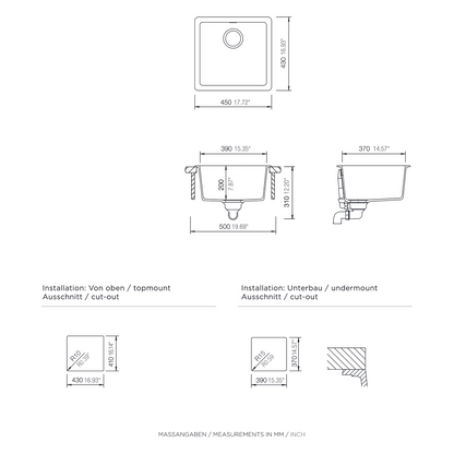 ent Signature Series Undermount Single Bowl Granite Sink #S4-U dimensions