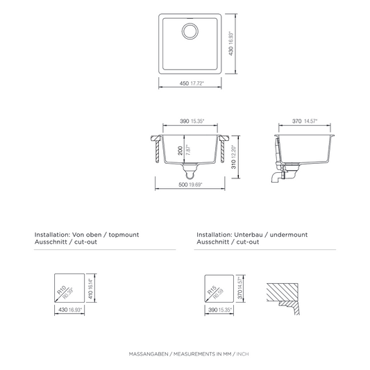 ent Signature Series Undermount Single Bowl Granite Sink #S4-U dimensions