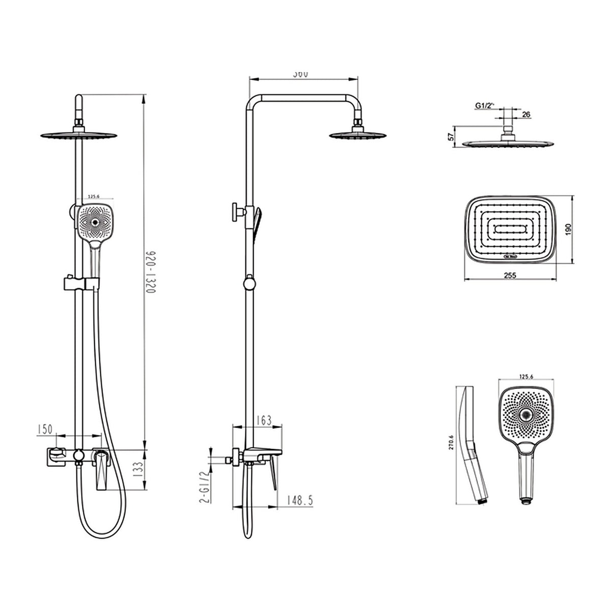 ent King 3-Way Rainshower Set 16560 dimensions