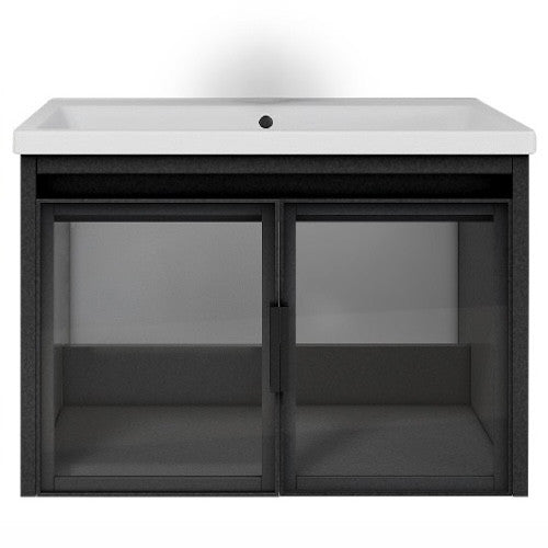 E+NT LD-6838 60cm Stainless Steel Basin Cabinet (Matt Grey with Glass)