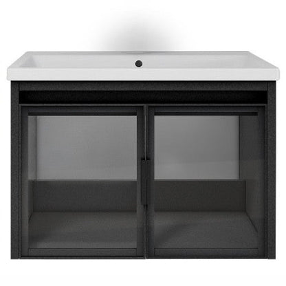 E+NT LD-6838 60cm Stainless Steel Basin Cabinet Matt Grey with Glass
