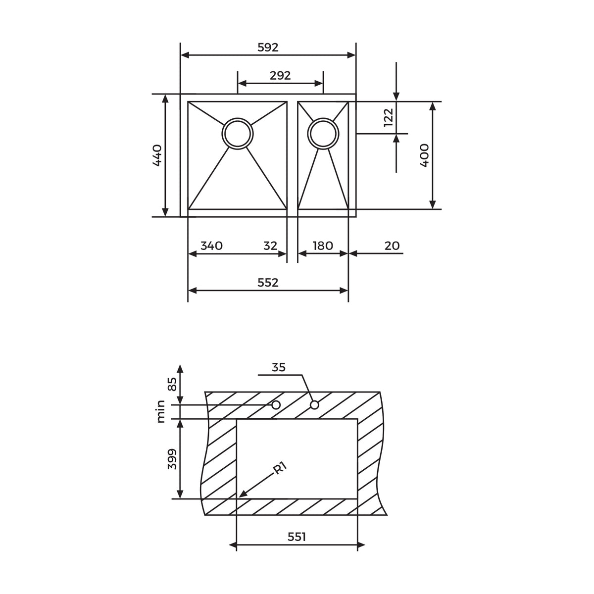 Teka Linea 340.400 / 180.400 Undermount Double Bowl Stainless Steel Sink