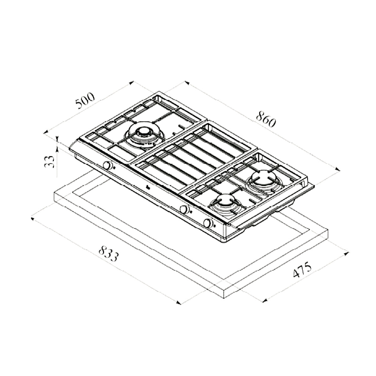 Teka EX 90.1 3G 90cm 3-Burner Stainless Steel Gas Hob (PUB)