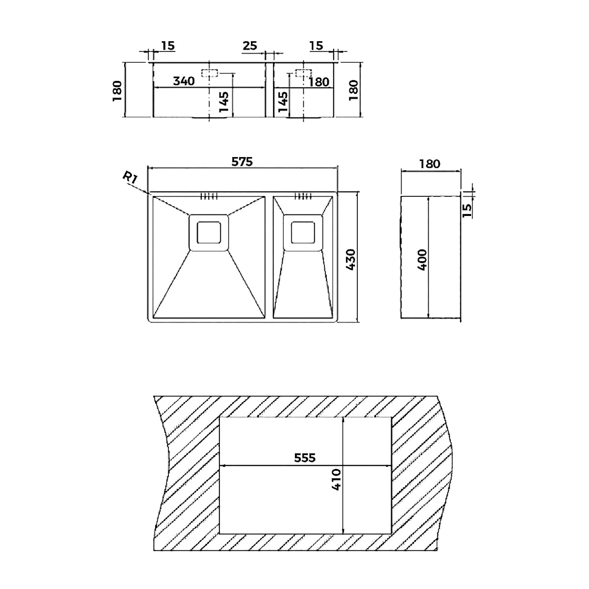 Teka Square 340.400 / 180.400 Undermount Double Bowl Stainless Steel Sink