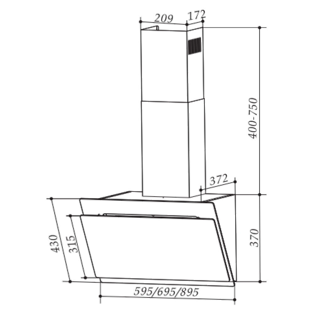 Teka DVS 60 AD 60cm Vertical Black Glass Chimney Hood view 3
