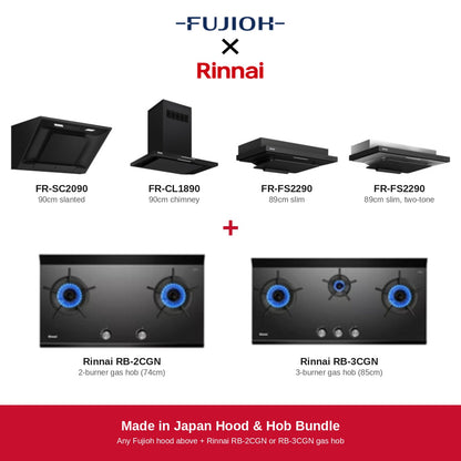 Fujioh x Rinnai Japan Brands bundle: Fujioh hood with Rinnai RB-2CGN or RB-3CGN gas hob