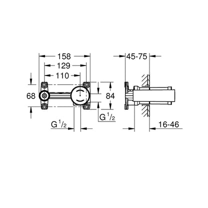 GROHE Universal Concealed Mixer Body 23571000 dimensions