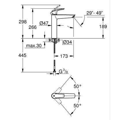 GROHE Eurosmart Single Lever Basin Mixer XL-Size 23971003 dimensions