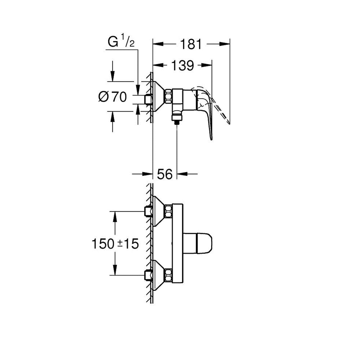GROHE EuroPro Single Lever Shower Mixer 24292001 dimensions