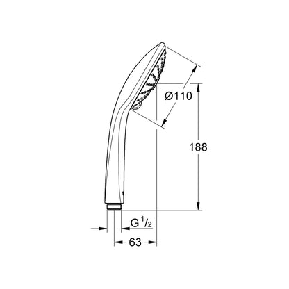 GROHE Euphoria 110 Massage Hand Shower 27221000 dimensions