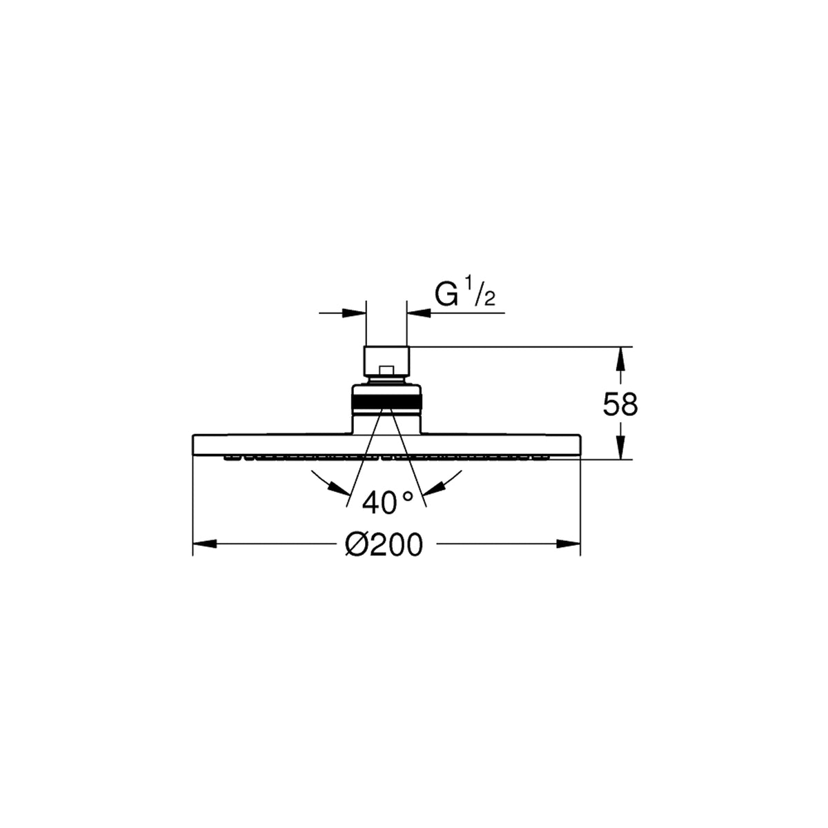 GROHE Tempesta Cosmopolitan 200 Head Shower 27541001 dimensions