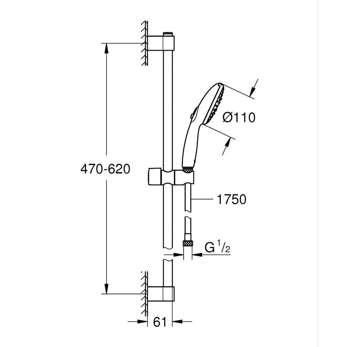 GROHE Tempesta 110 Shower Rail Set 27794003 dimensions
