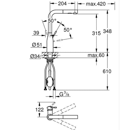 GROHE Essence Single Lever Sink Mixer 30270000 dimensions