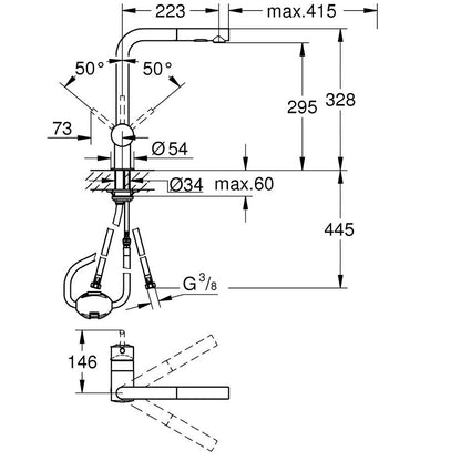 GROHE Minta Single Lever Sink Mixer 30274000 dimensions