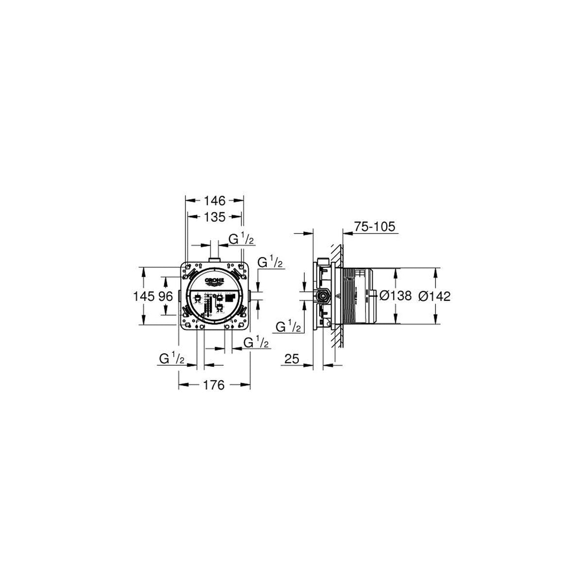 GROHE Rapido SmartBox Universal Rough-in Box 35600000 dimensions
