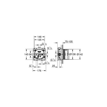 GROHE Rapido SmartBox Universal Rough-in Box 35600000 dimensions