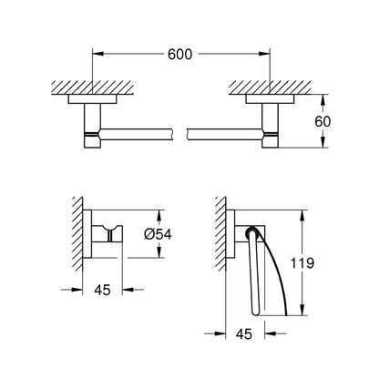 GROHE Essentials Guest Bathroom Accessories Set 3-in-1 40775001 dimensions