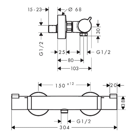 Hansgrohe Ecostat Comfort Shower Thermostat 13172009 dimensions
