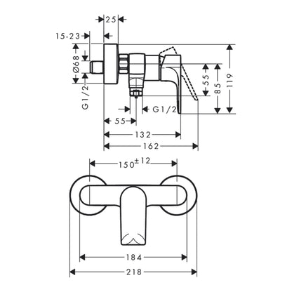 Hansgrohe Rebris E Single Lever Shower Mixer 72650009 dimensions