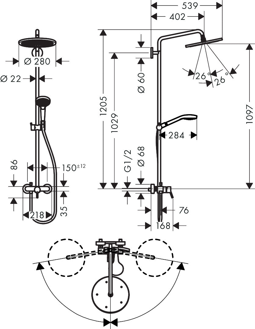 hansgrohe-rainshower-croma-select-s-26791000-dimensions