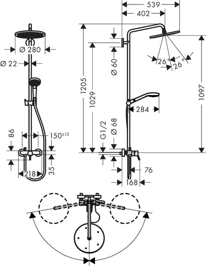 hansgrohe-rainshower-croma-select-s-26791000-dimensions