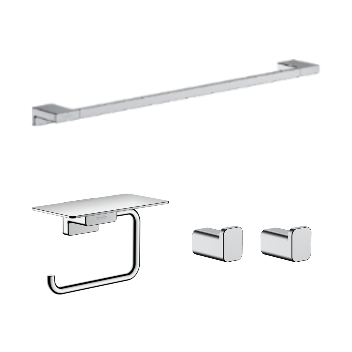 Hansgrohe AddStoris Q Accessories Bundle: towel rail, roll holder with shelf, 2 towel hooks