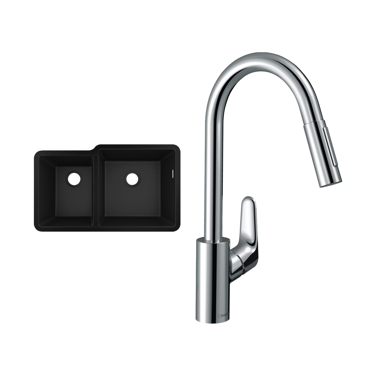 Hansgrohe Double Bowl Kitchen Bundle: S51 S510-U760 granite sink and Focus M41 pull-out mixer
