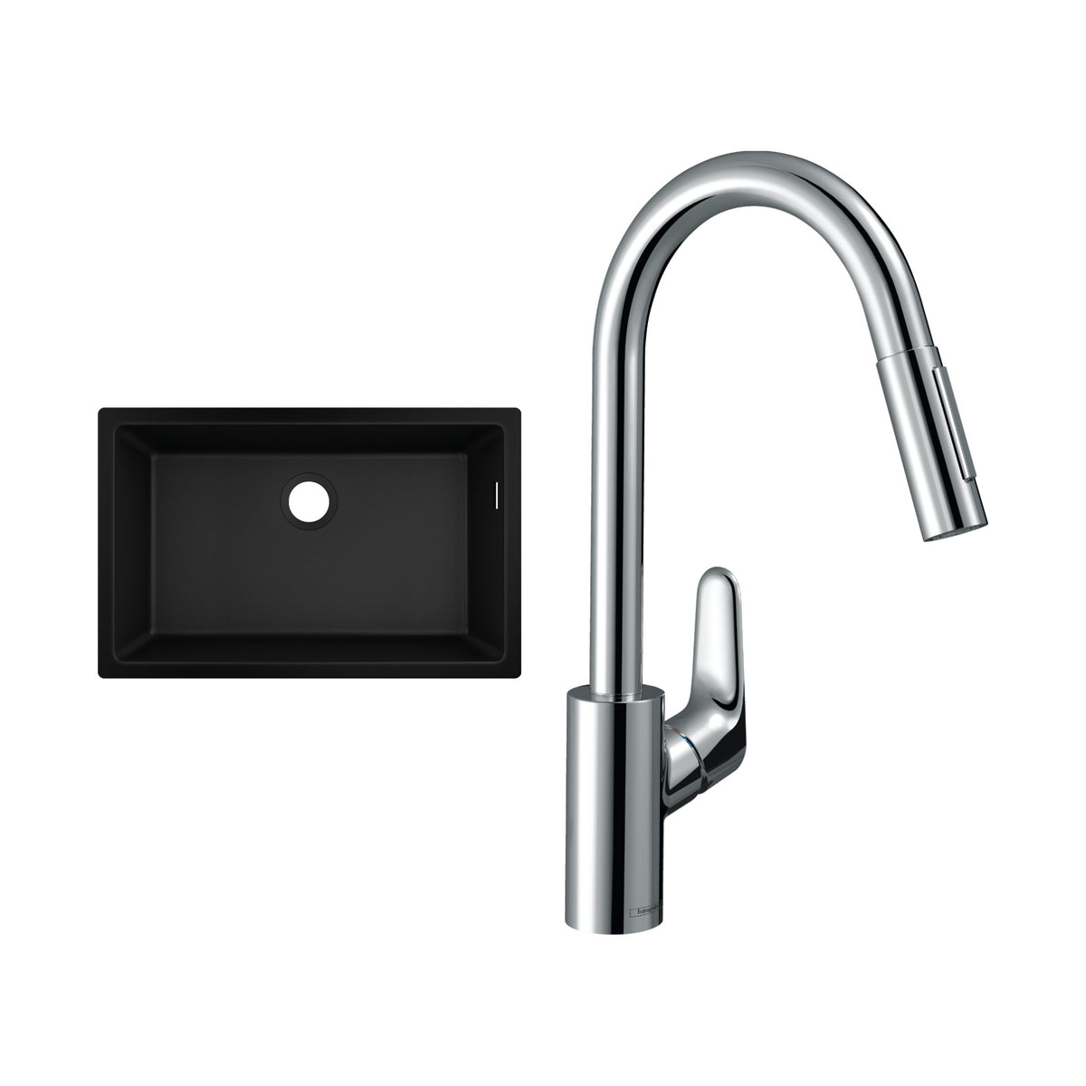 Hansgrohe Single Bowl Kitchen Bundle: S51 S510-U660 granite sink and Focus M41 pull-out mixer