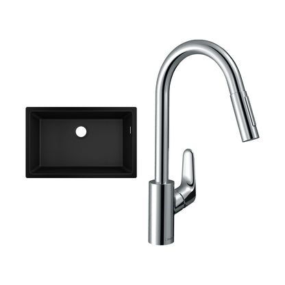 Hansgrohe Single Bowl Kitchen Bundle: S51 S510-U660 granite sink and Focus M41 pull-out mixer