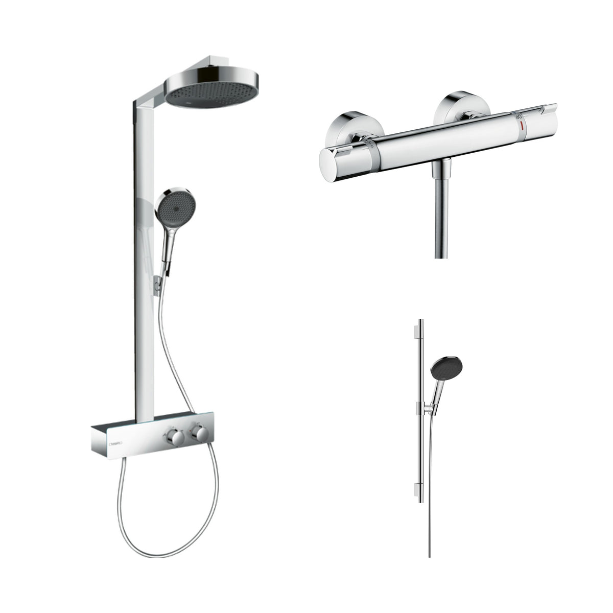 Hansgrohe Premium Bathroom Set: Rainfinity showerpipe, Ecostat Comfort thermostat, Raindance Alive Select S shower set