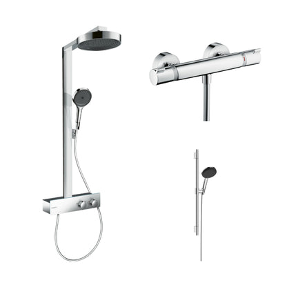 Hansgrohe Premium Bathroom Set: Rainfinity showerpipe, Ecostat Comfort thermostat, Raindance Alive Select S shower set