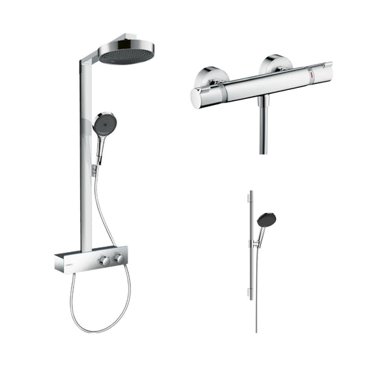Hansgrohe Premium Bathroom Set: Rainfinity showerpipe, Ecostat Comfort thermostat, Raindance Alive Select S shower set