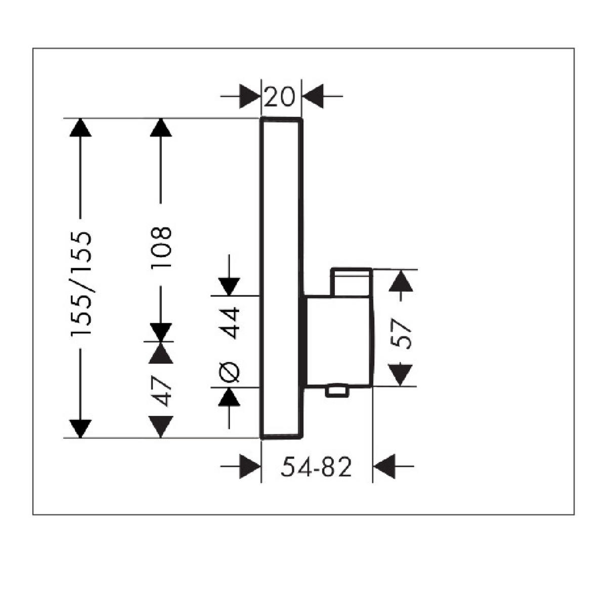 Hansgrohe ShowerSelect Thermostat for Concealed Installation for 2 Functions 15763000 dimensions