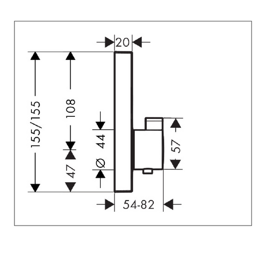 Hansgrohe ShowerSelect Thermostat for Concealed Installation for 2 Functions 15763000 dimensions