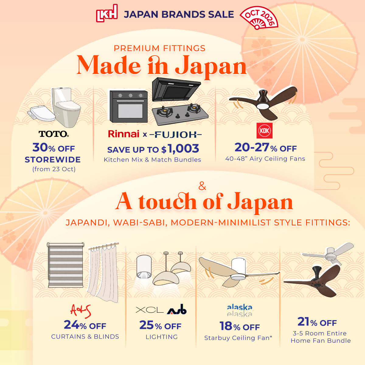Japan Brands Sale October 2026 - TOTO 30% Off, Rinnai x Fujioh Savings up to $1,003 and More