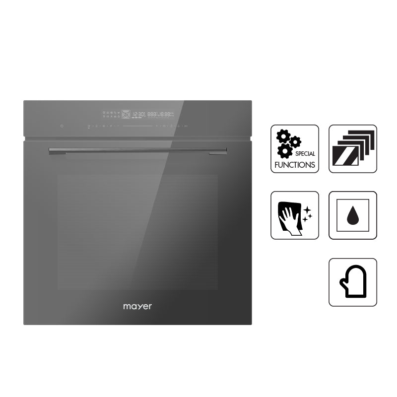 Mayer MMDO15P 75L pyrolytic built-in oven, door open
