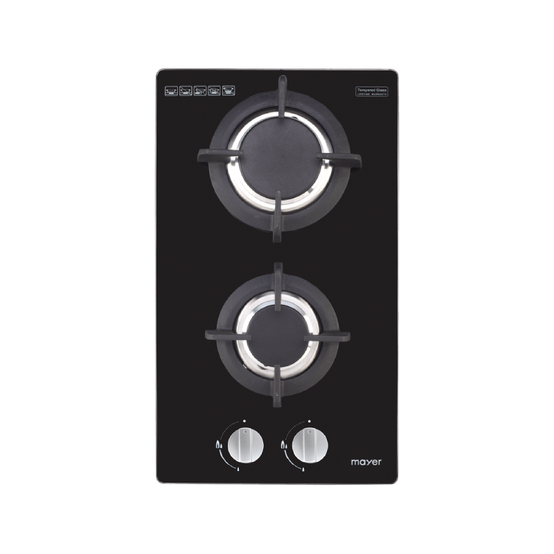 Mayer MMGH320H 30cm 2-burner domino gas hob, angled view