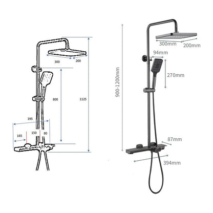 NOUS 3-Way Rainshower Set 20SA, Gun Metal dimensions